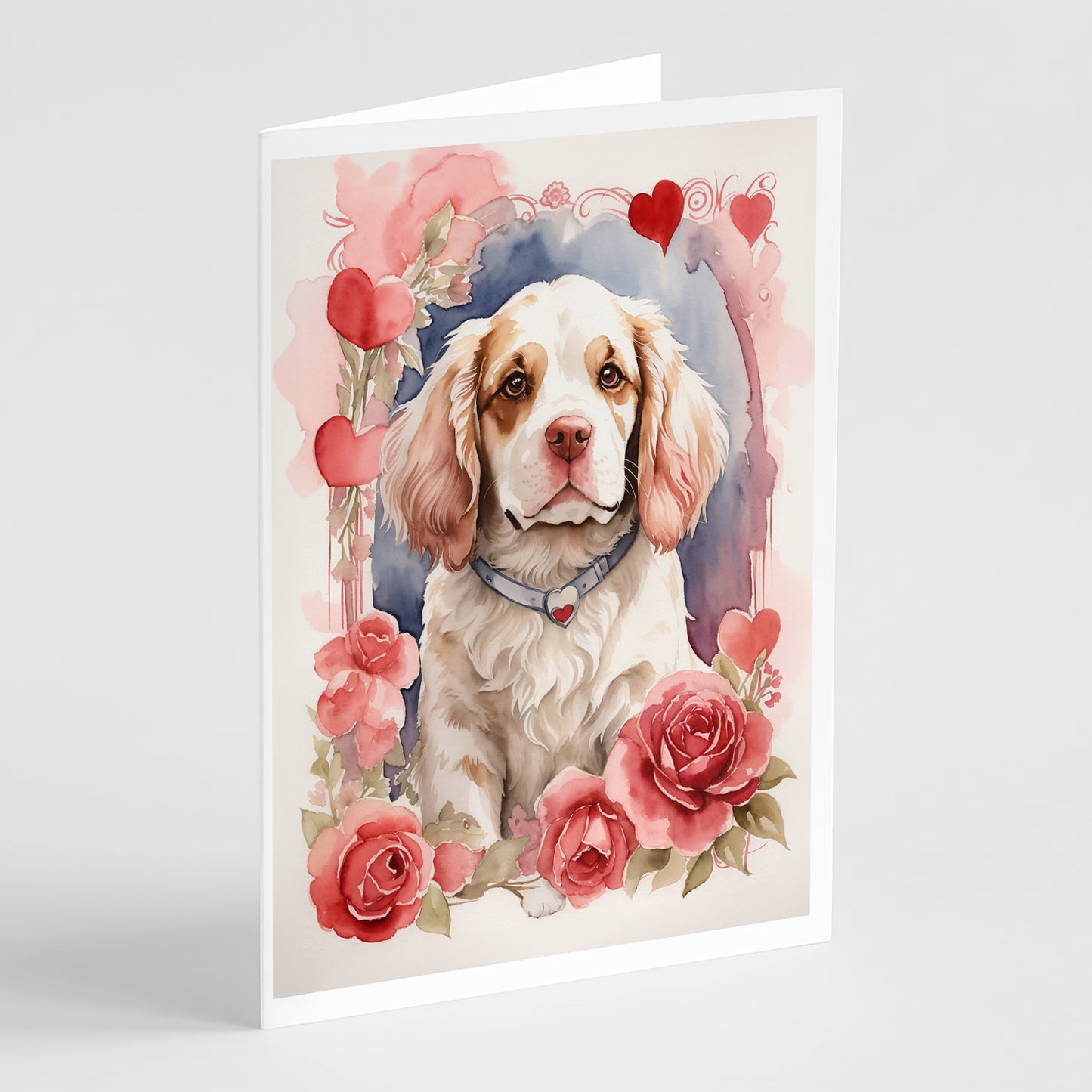 Buy this Clumber Spaniel Valentine Roses Greeting Cards Pack of 8