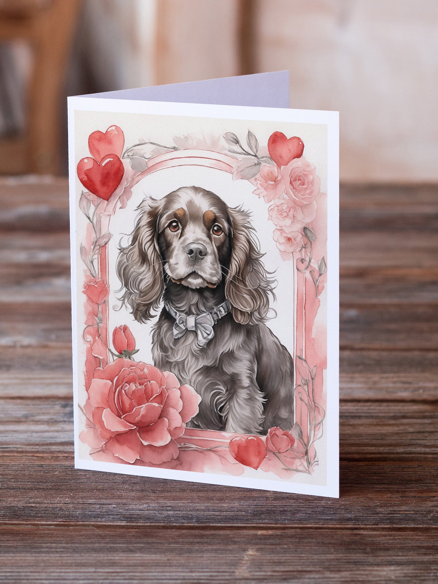 Cocker Spaniel Valentine Roses Greeting Cards Pack of 8