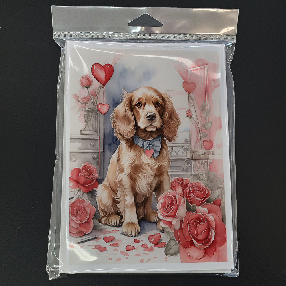 Cocker Spaniel Valentine Roses Greeting Cards Pack of 8