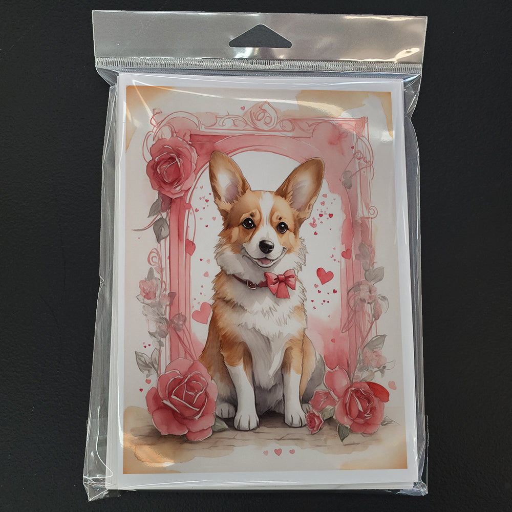 Corgi Valentine Roses Greeting Cards Pack of 8