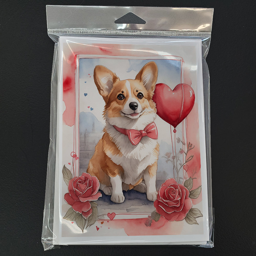 Corgi Valentine Roses Greeting Cards Pack of 8