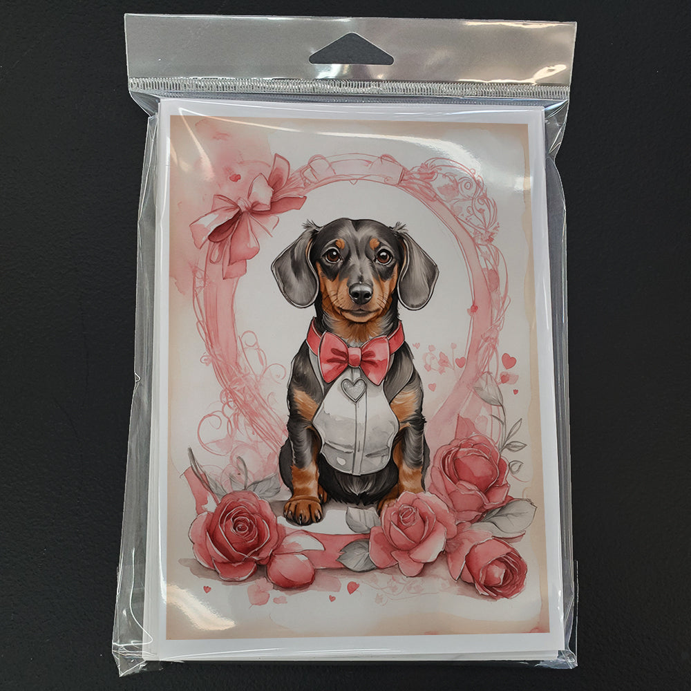 Dachshund Valentine Roses Greeting Cards Pack of 8