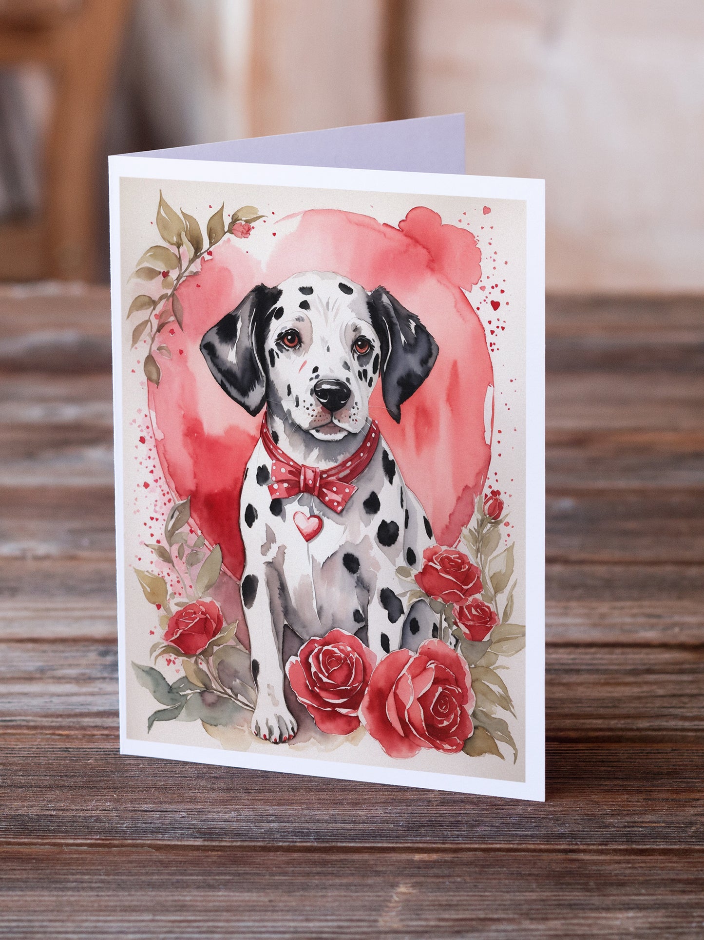 Dalmatian Valentine Roses Greeting Cards Pack of 8