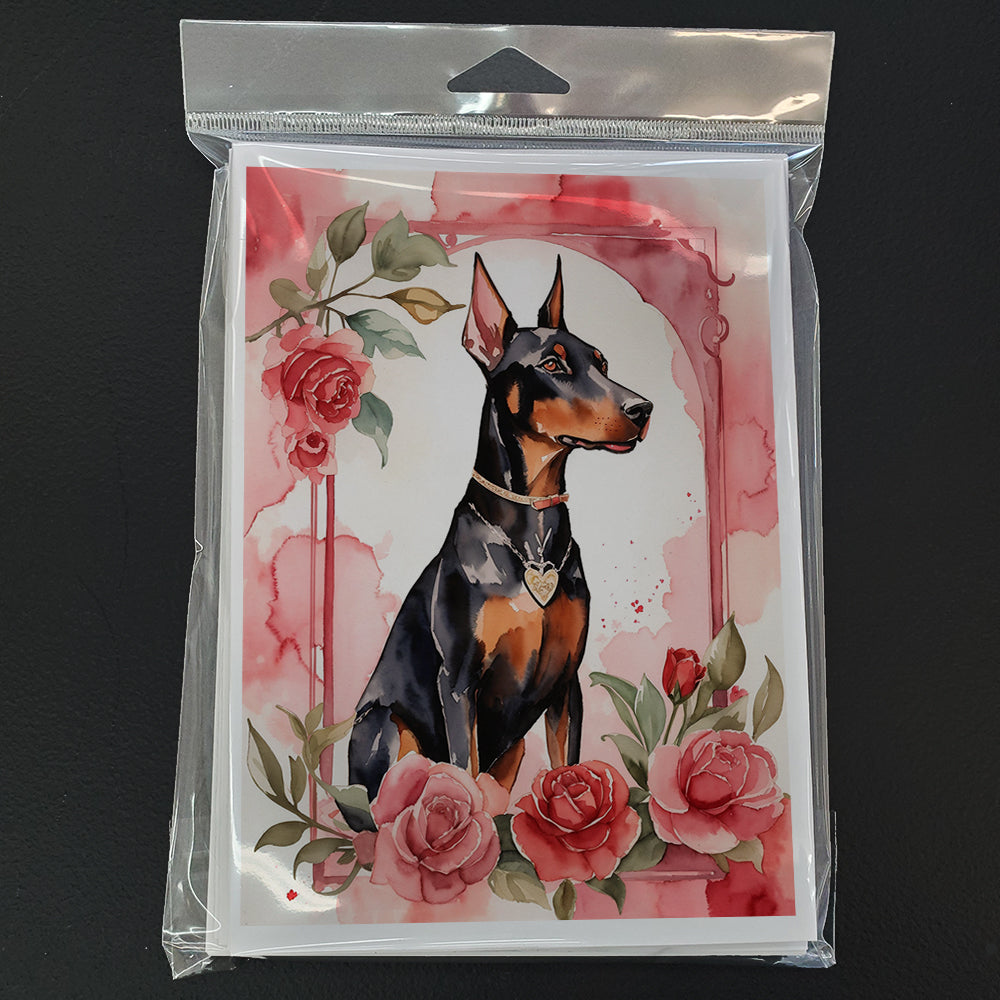 Doberman Pinscher Valentine Roses Greeting Cards Pack of 8