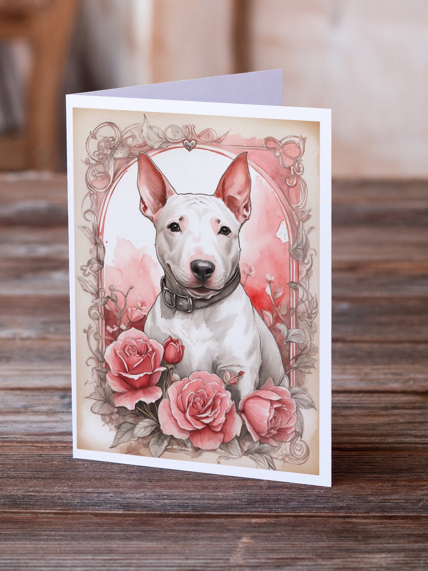 English Bull Terrier Valentine Roses Greeting Cards Pack of 8