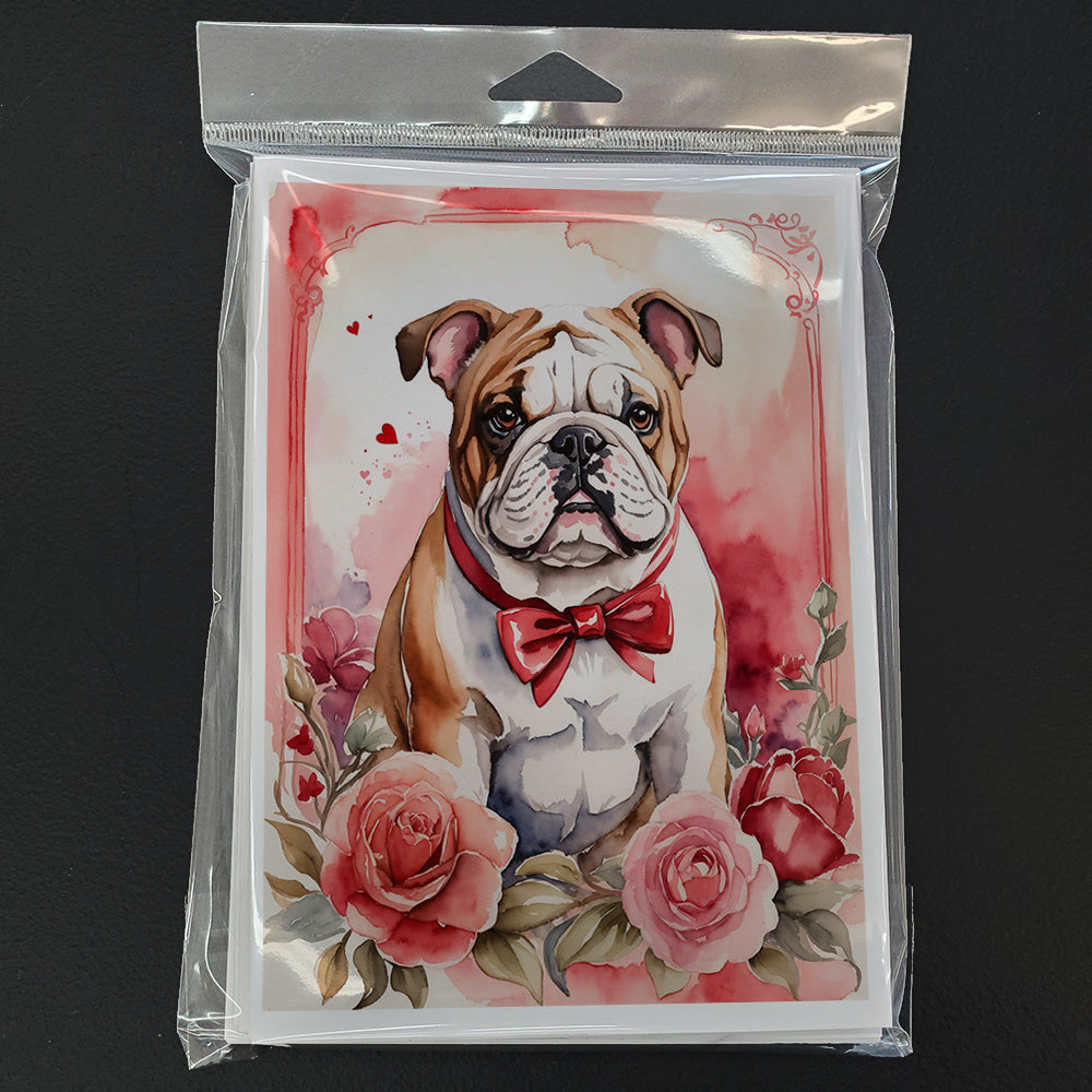 English Bulldog Valentine Roses Greeting Cards Pack of 8