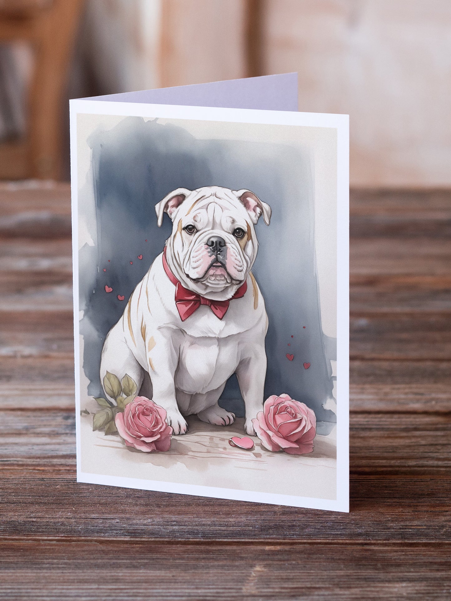 English Bulldog Valentine Roses Greeting Cards Pack of 8