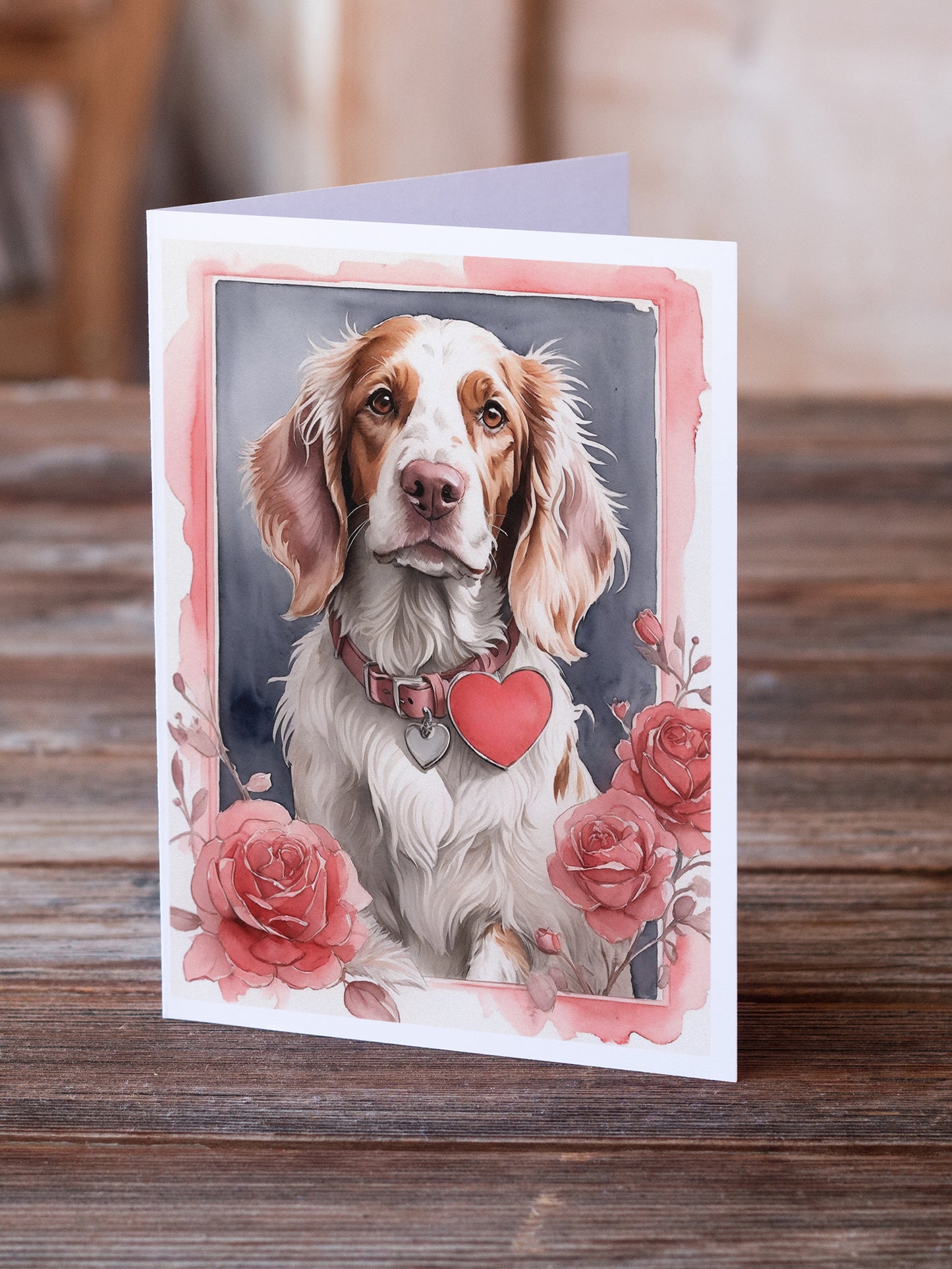 English Setter Valentine Roses Greeting Cards Pack of 8