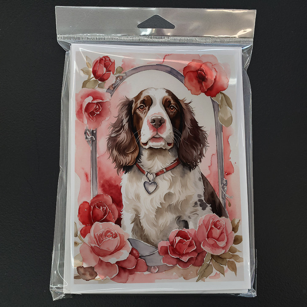 English Springer Spaniel Valentine Roses Greeting Cards Pack of 8