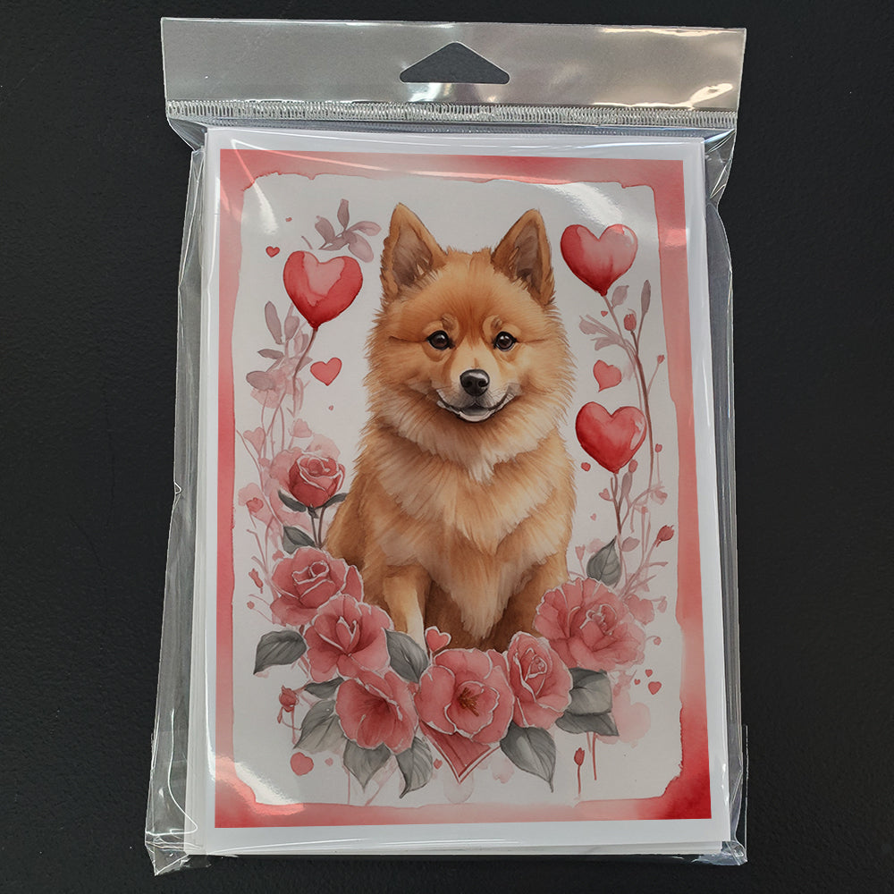 Finnish Spitz Valentine Roses Greeting Cards Pack of 8