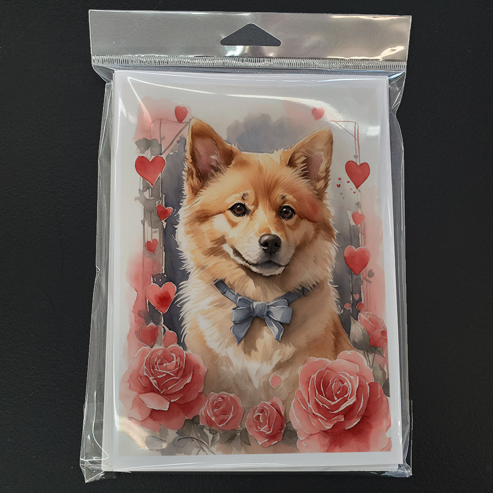 Finnish Spitz Valentine Roses Greeting Cards Pack of 8