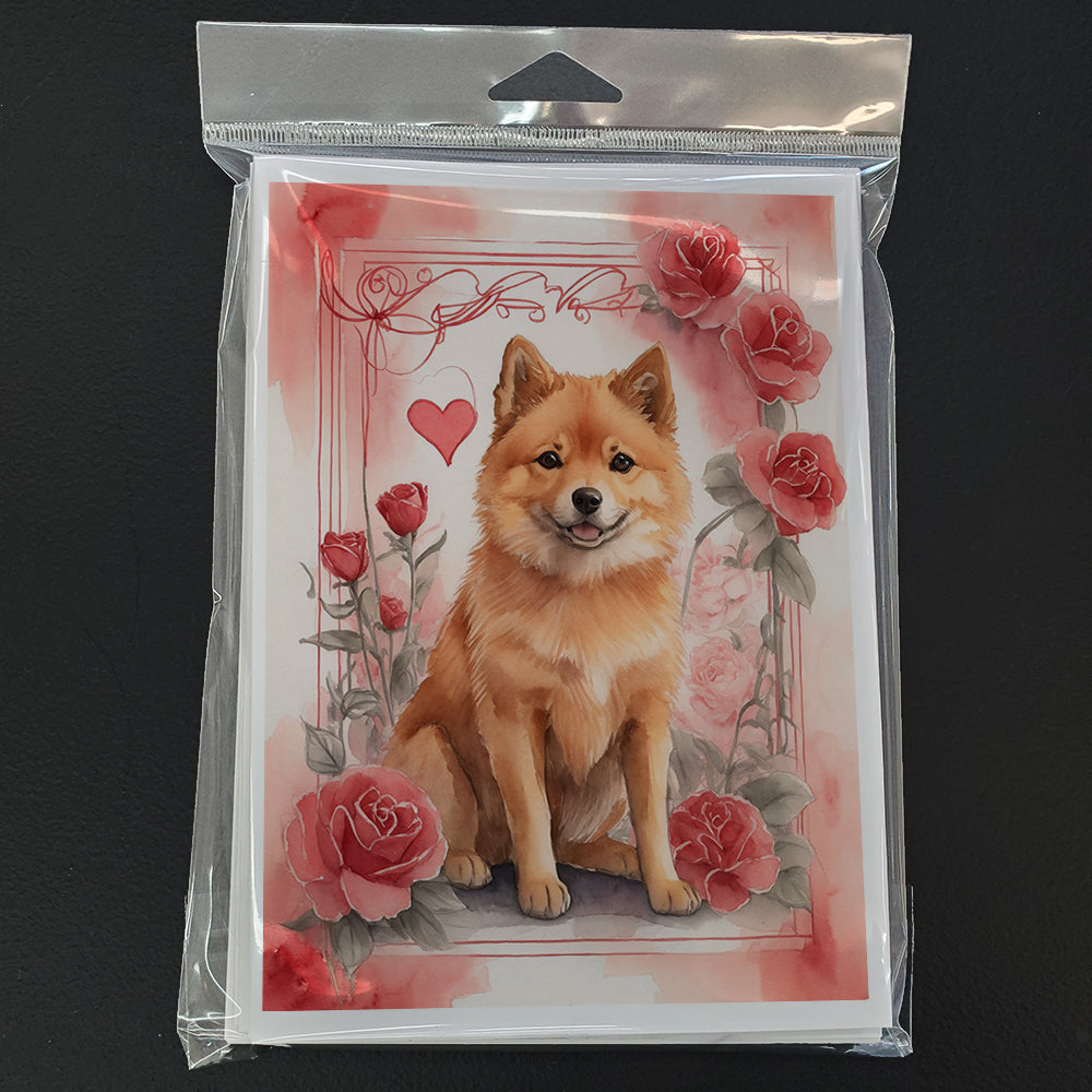 Finnish Spitz Valentine Roses Greeting Cards Pack of 8