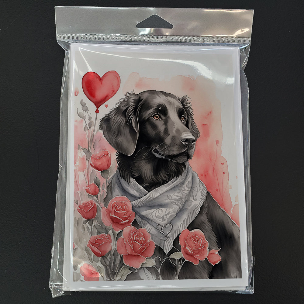 Flat-Coated Retriever Valentine Roses Greeting Cards Pack of 8