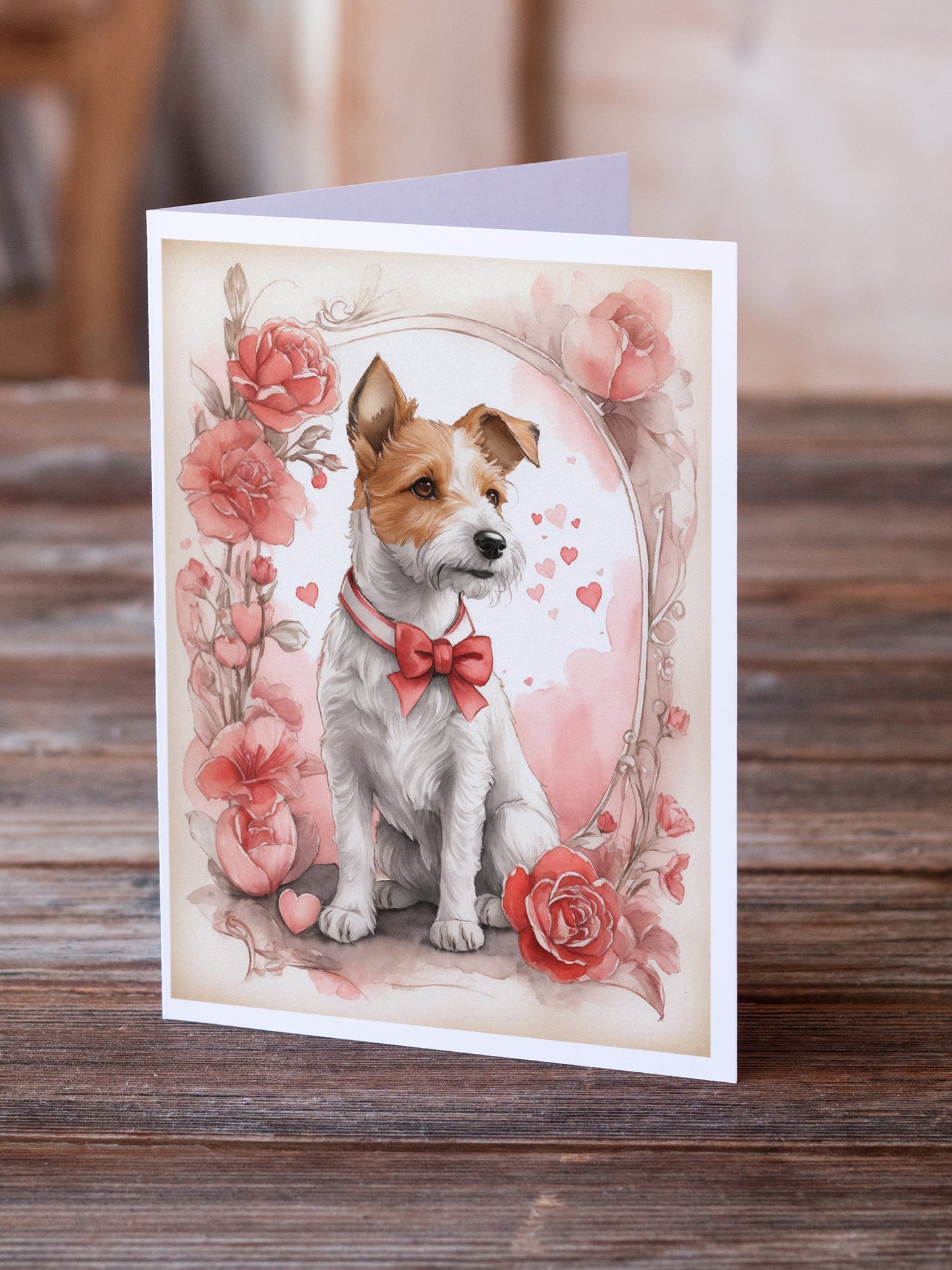 Fox Terrier Valentine Roses Greeting Cards Pack of 8