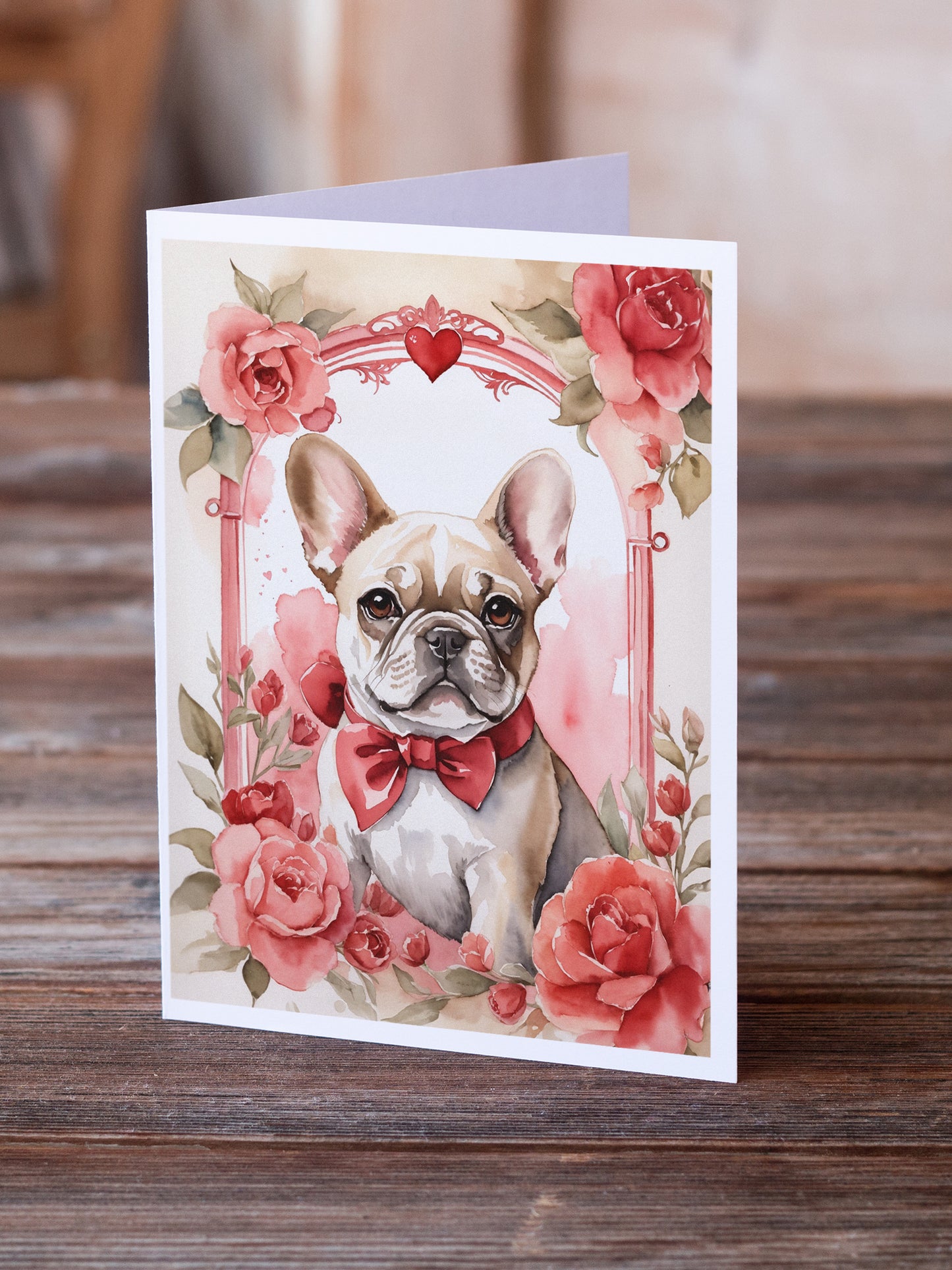 French Bulldog Valentine Roses Greeting Cards Pack of 8