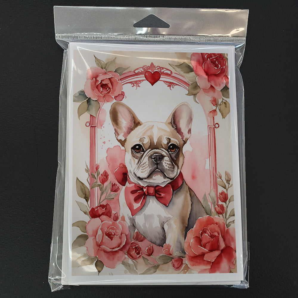 French Bulldog Valentine Roses Greeting Cards Pack of 8