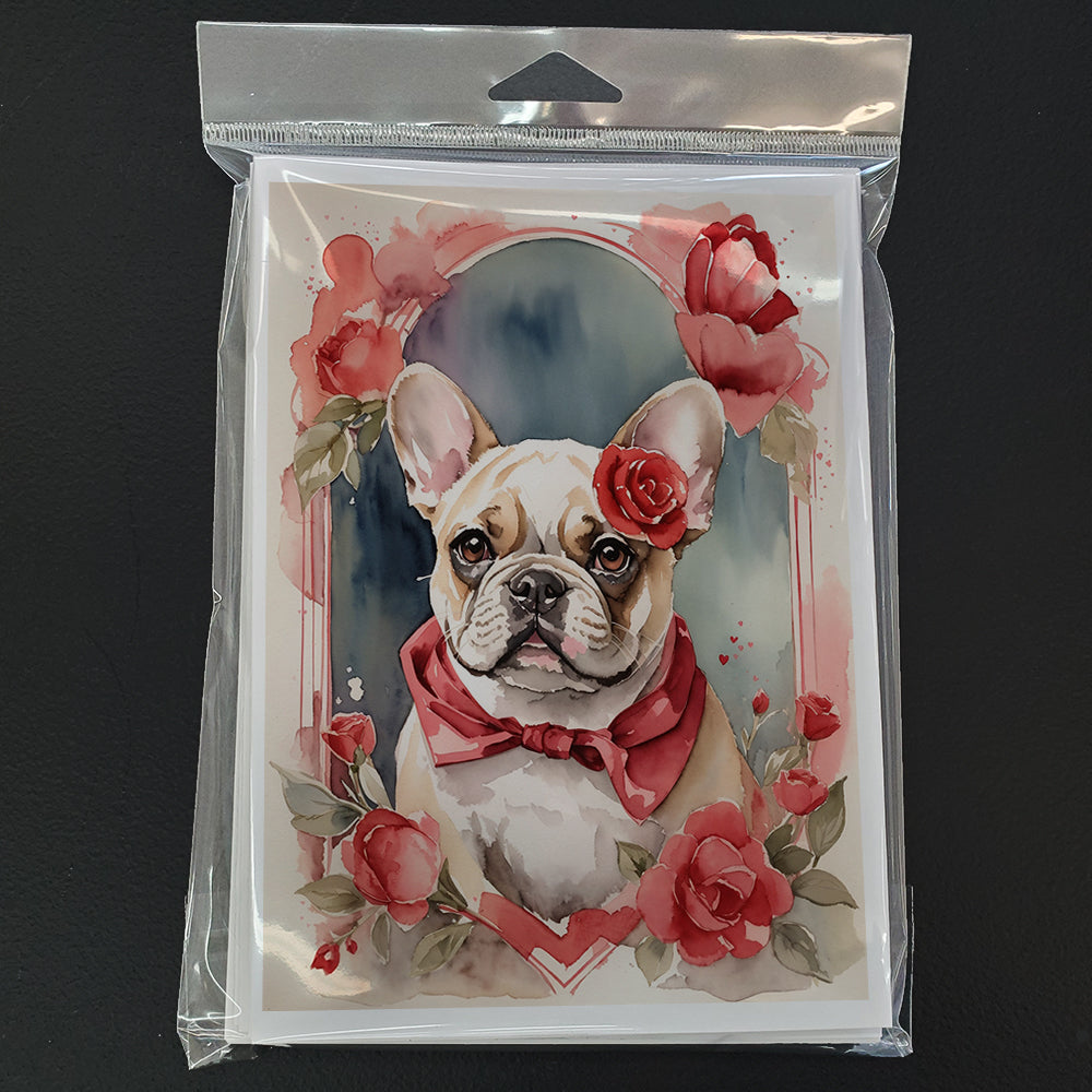 French Bulldog Valentine Roses Greeting Cards Pack of 8