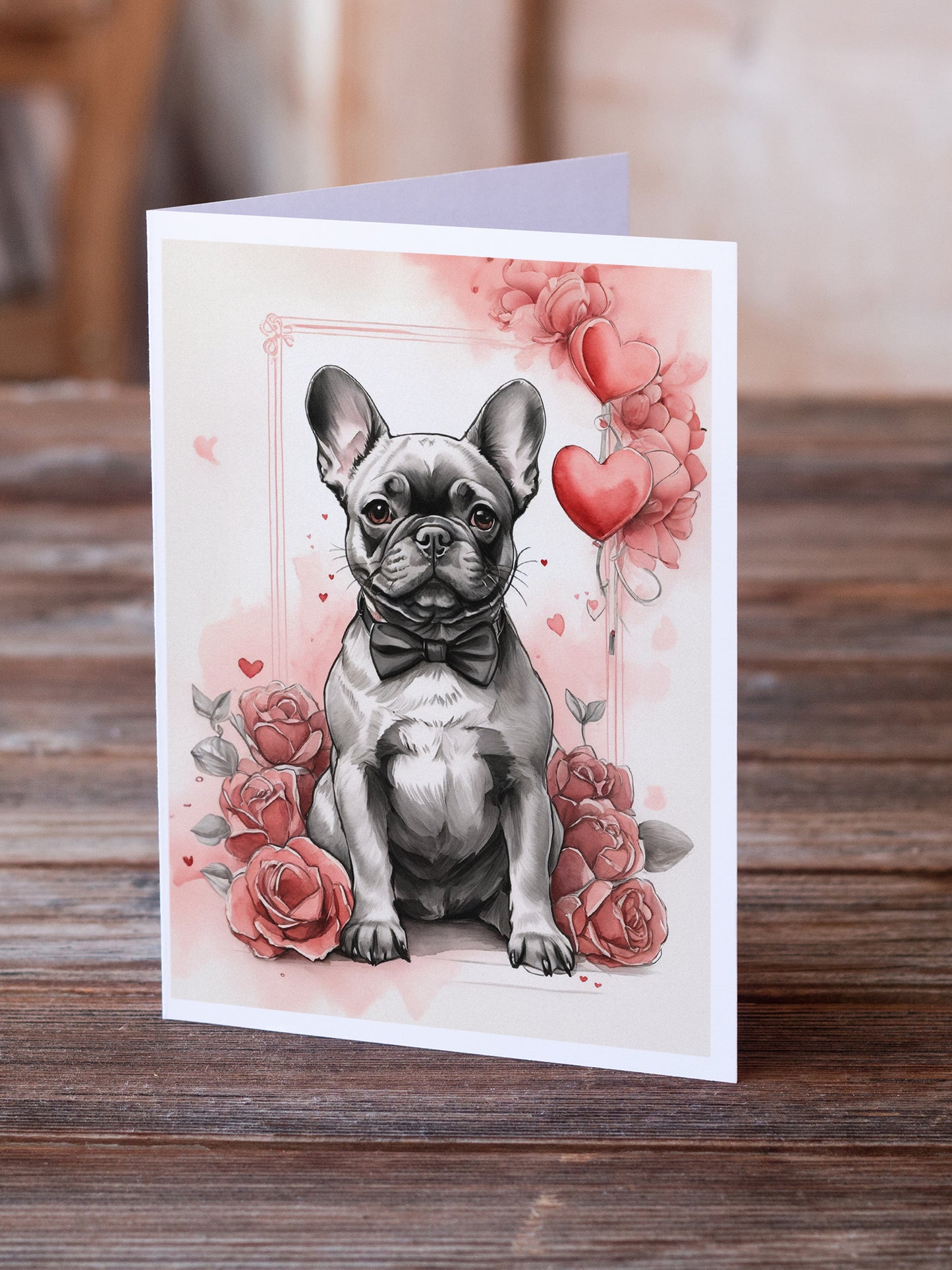 French Bulldog Valentine Roses Greeting Cards Pack of 8