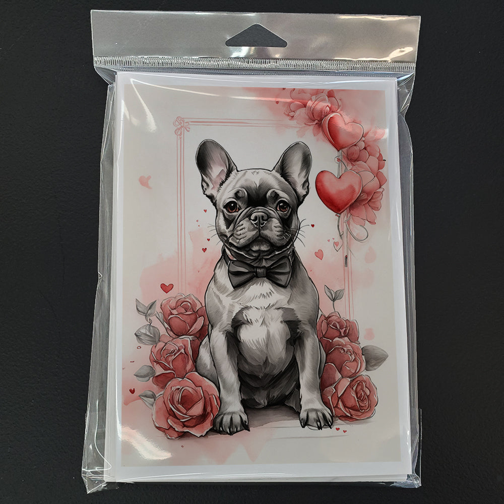 French Bulldog Valentine Roses Greeting Cards Pack of 8