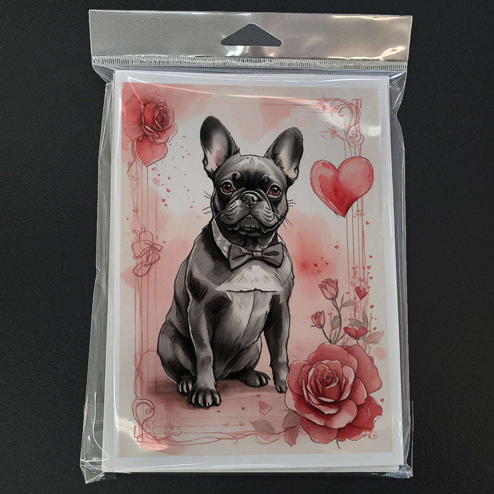 French Bulldog Valentine Roses Greeting Cards Pack of 8