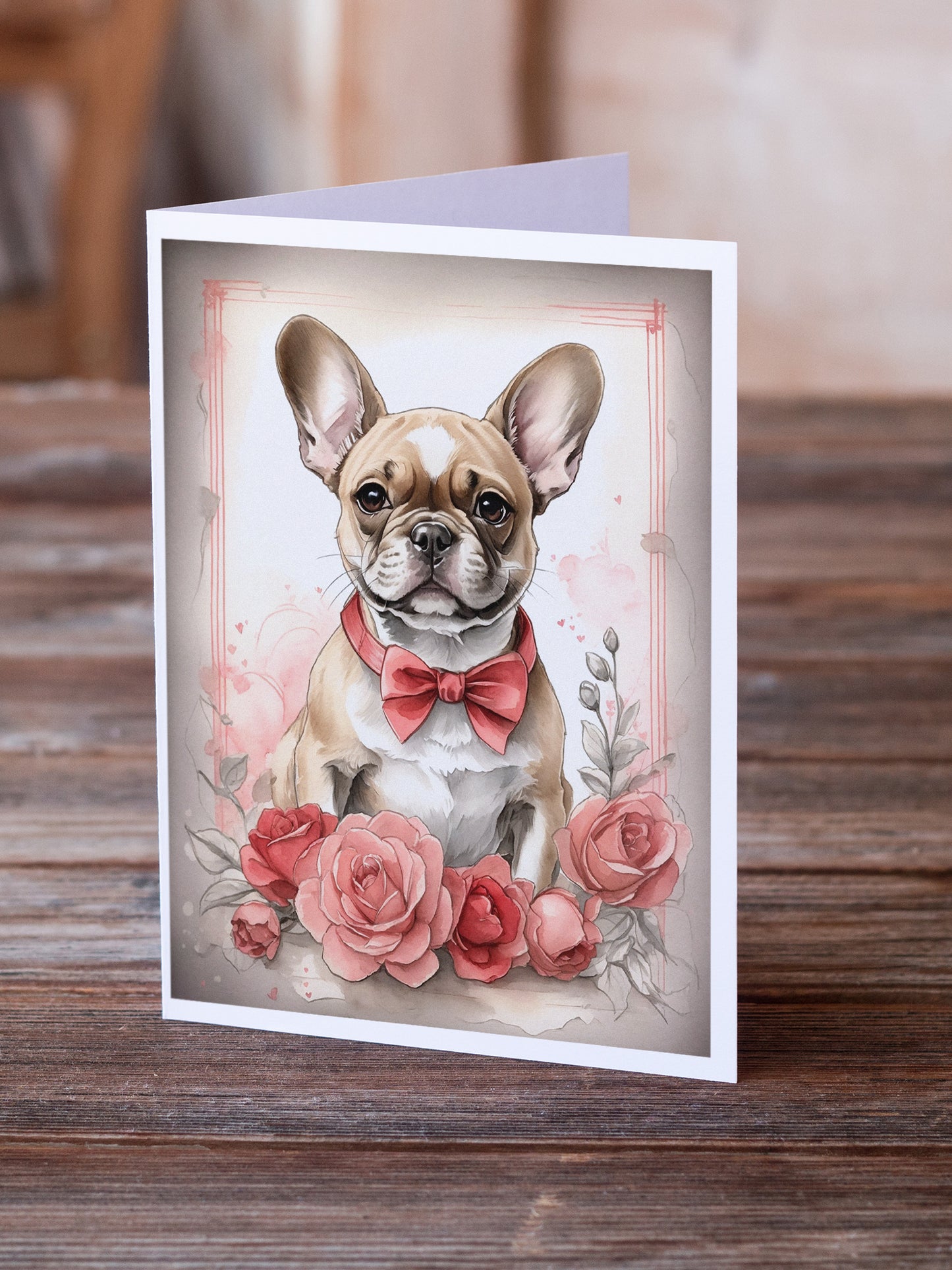 French Bulldog Valentine Roses Greeting Cards Pack of 8