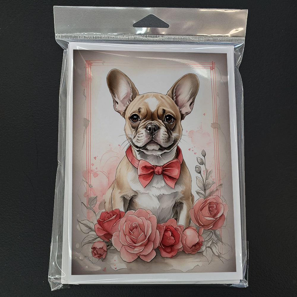 French Bulldog Valentine Roses Greeting Cards Pack of 8