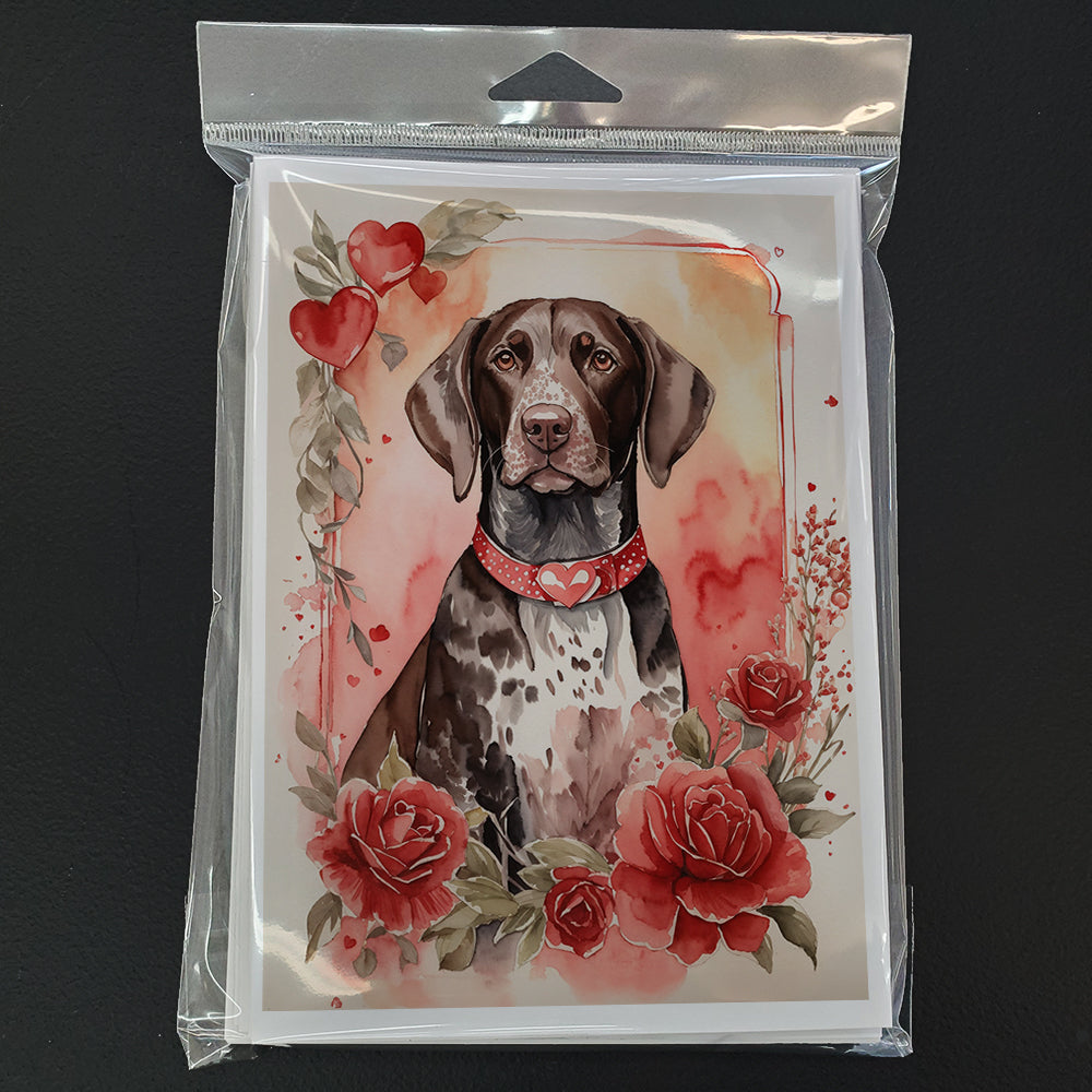 German Shorthaired Pointer Valentine Roses Greeting Cards Pack of 8