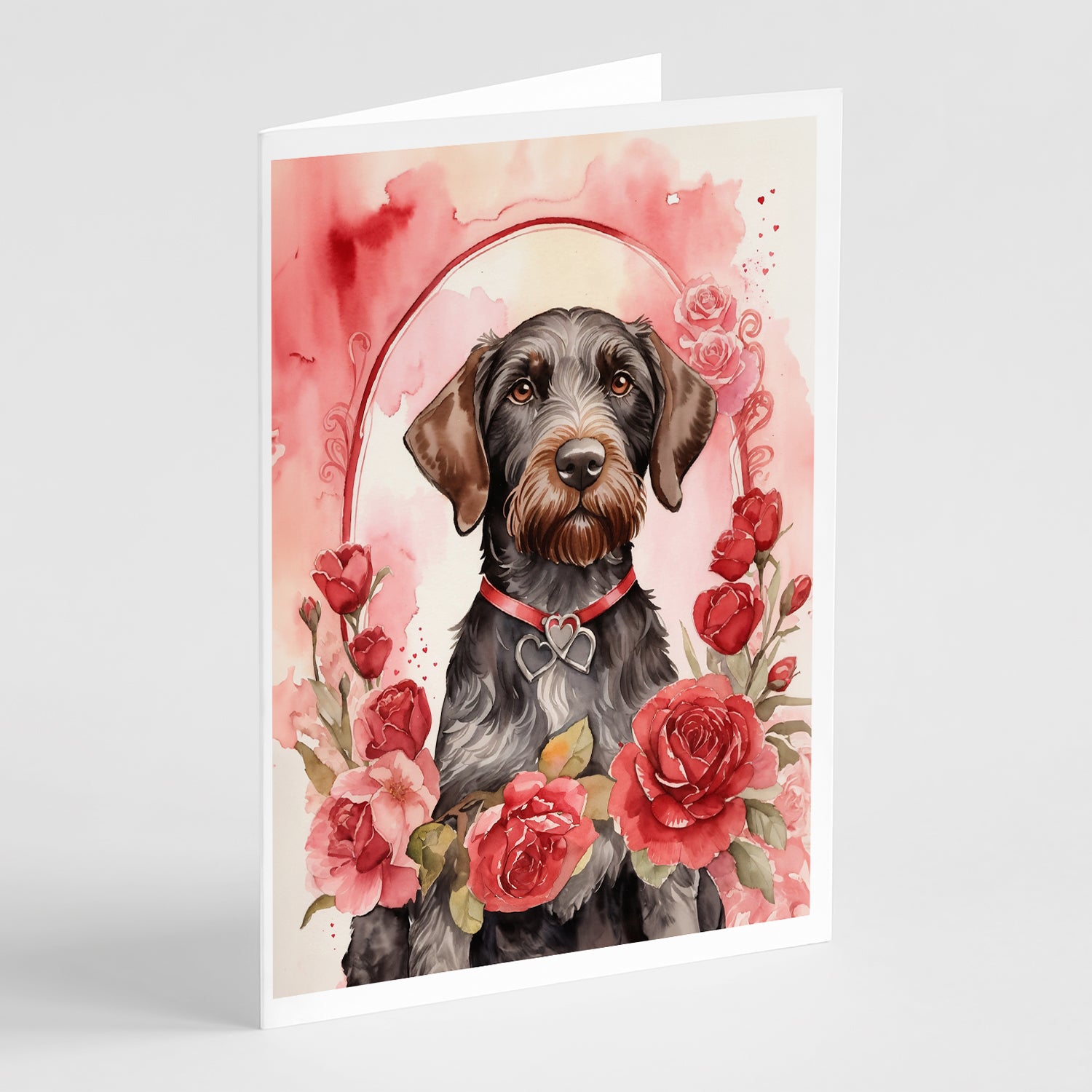 Buy this German Wirehaired Pointer Valentine Roses Greeting Cards Pack of 8