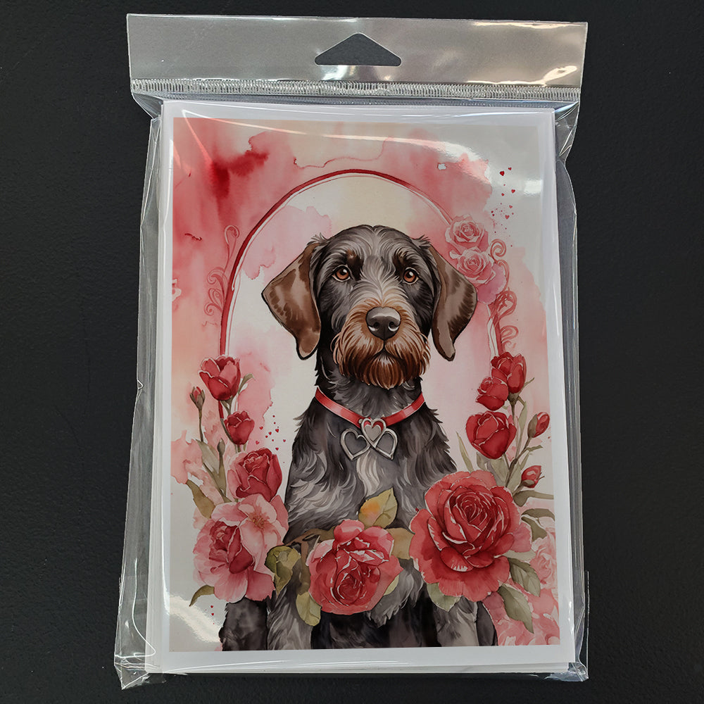 German Wirehaired Pointer Valentine Roses Greeting Cards Pack of 8