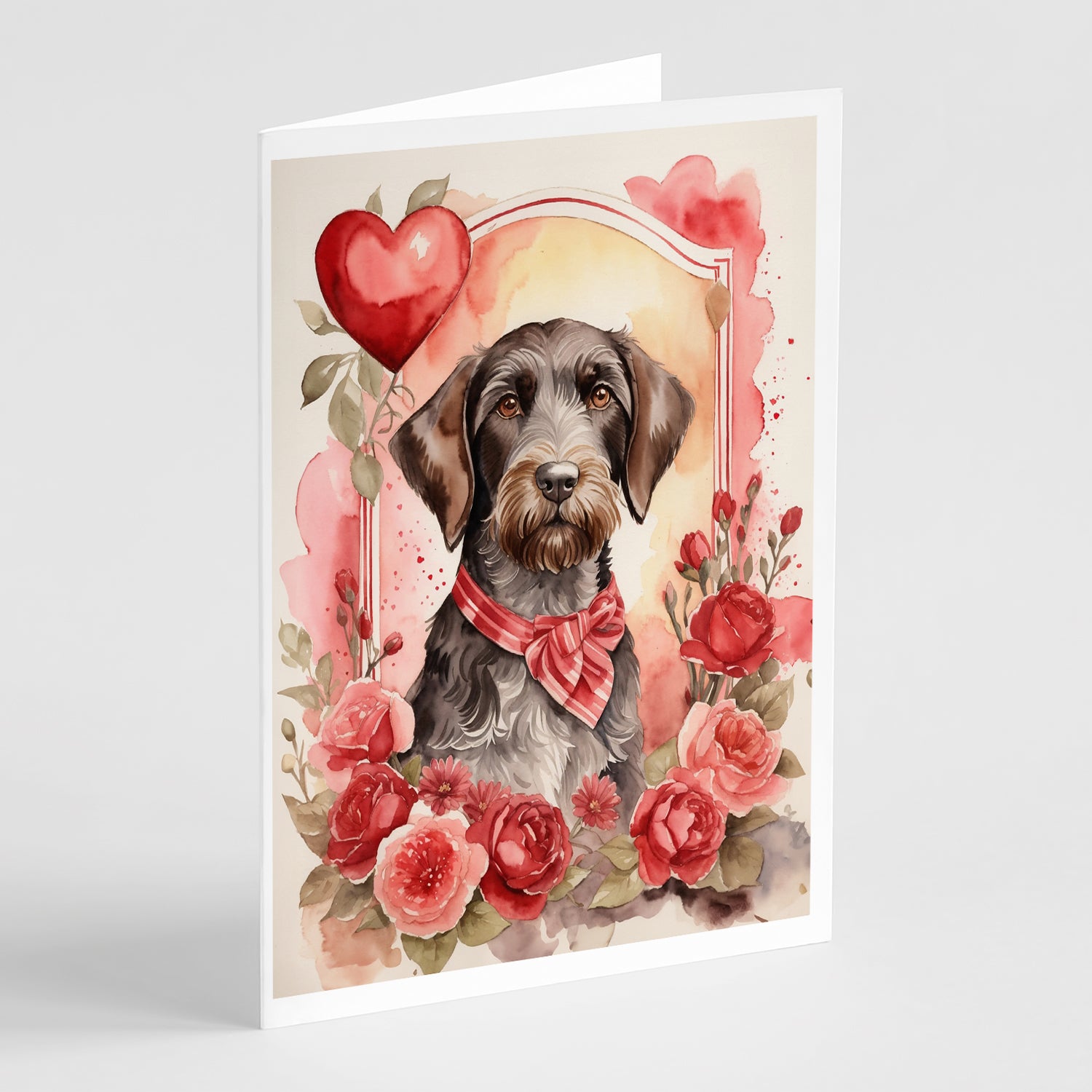 Buy this German Wirehaired Pointer Valentine Roses Greeting Cards Pack of 8