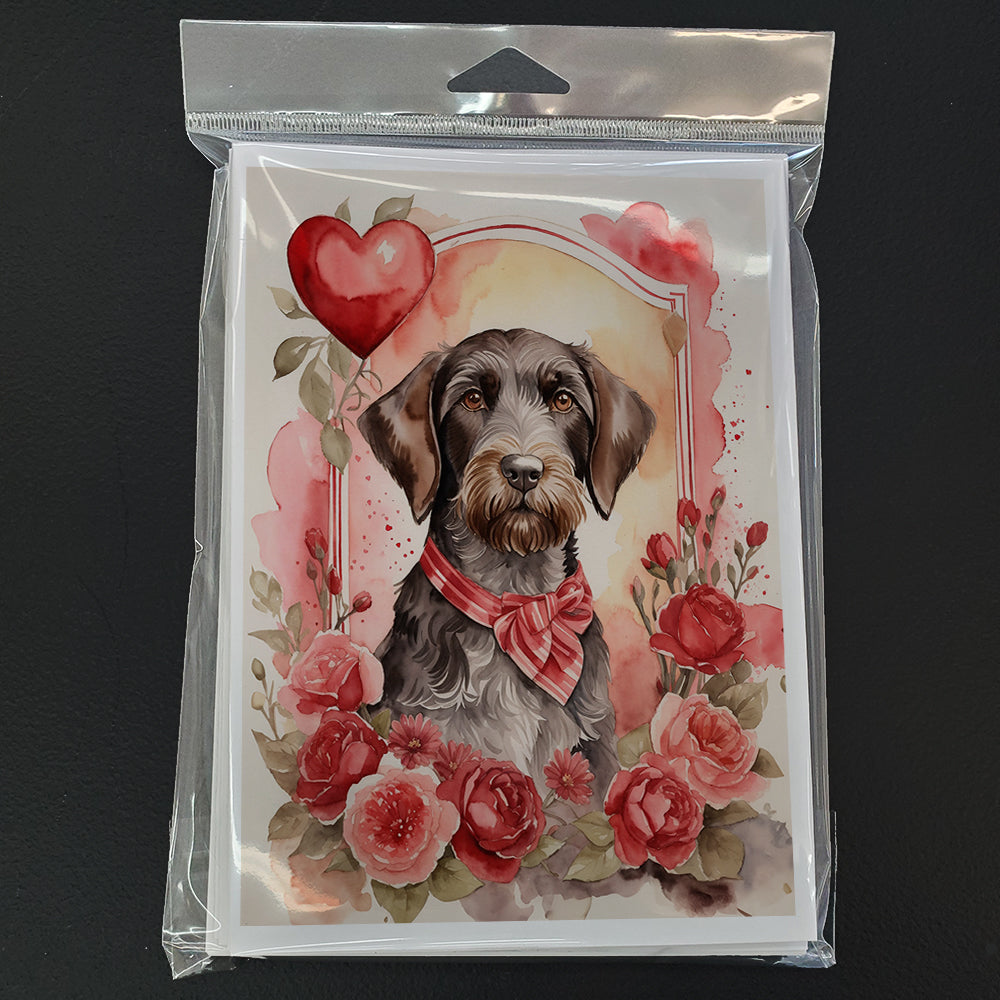 German Wirehaired Pointer Valentine Roses Greeting Cards Pack of 8