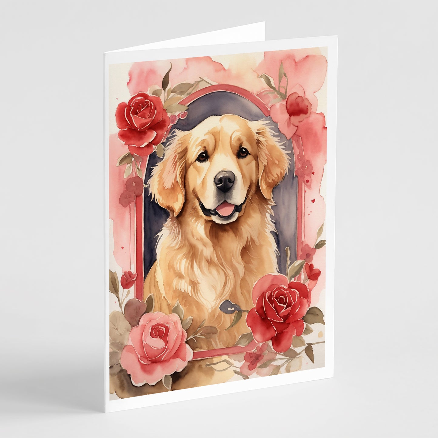 Buy this Golden Retriever Valentine Roses Greeting Cards Pack of 8