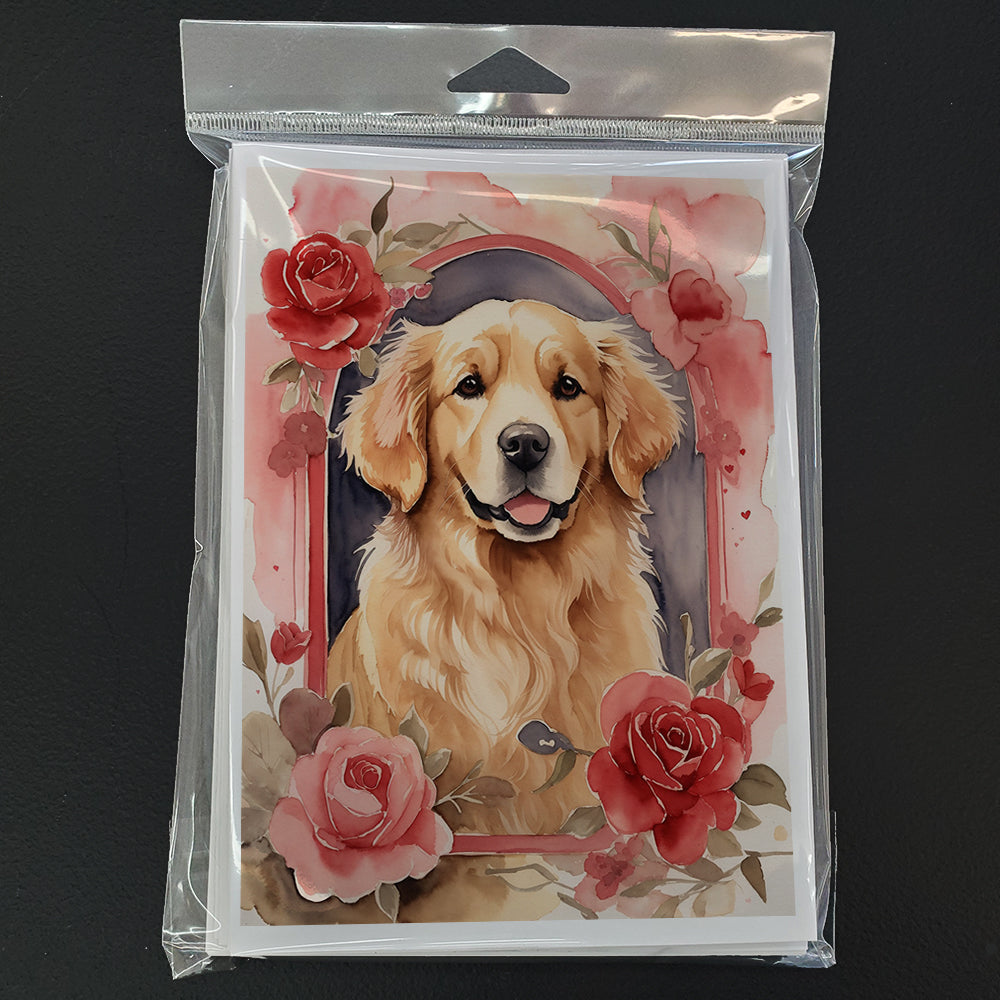 Golden Retriever Valentine Roses Greeting Cards Pack of 8