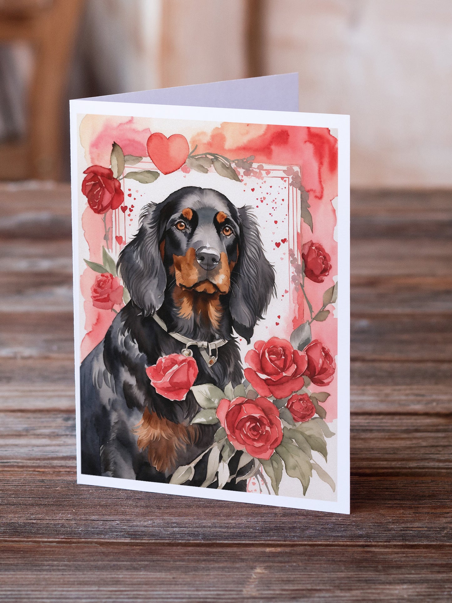 Gordon Setter Valentine Roses Greeting Cards Pack of 8