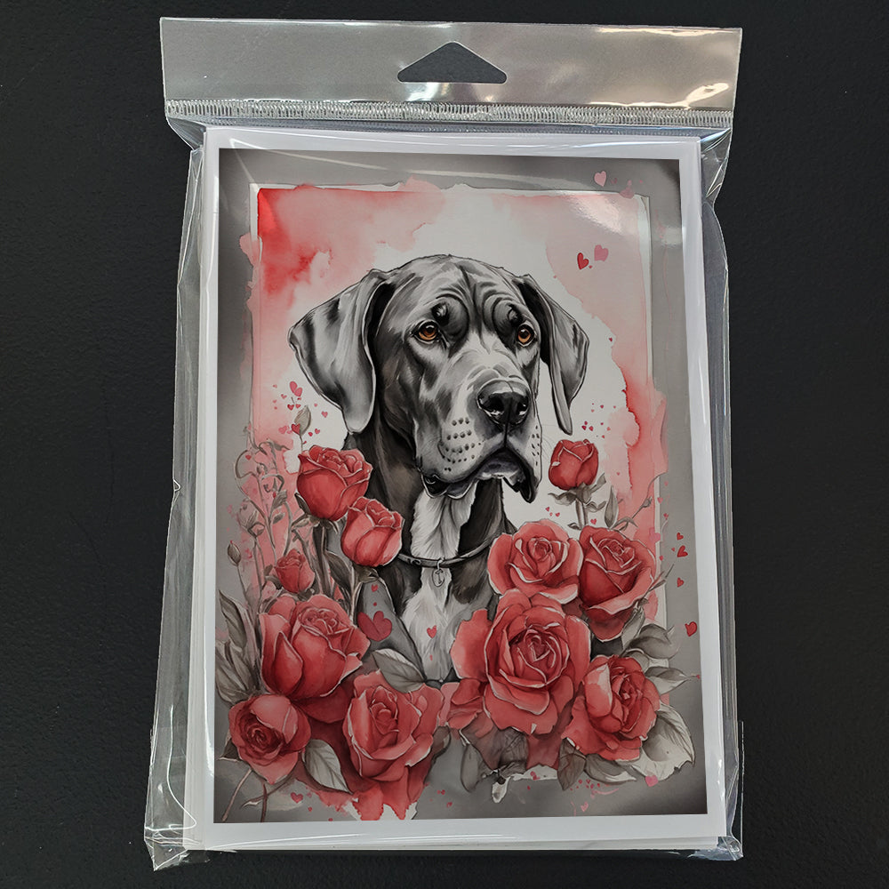 Great Dane Valentine Roses Greeting Cards Pack of 8