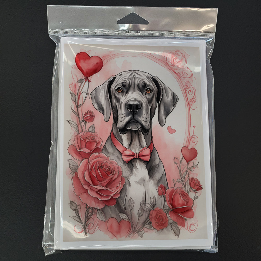 Great Dane Valentine Roses Greeting Cards Pack of 8