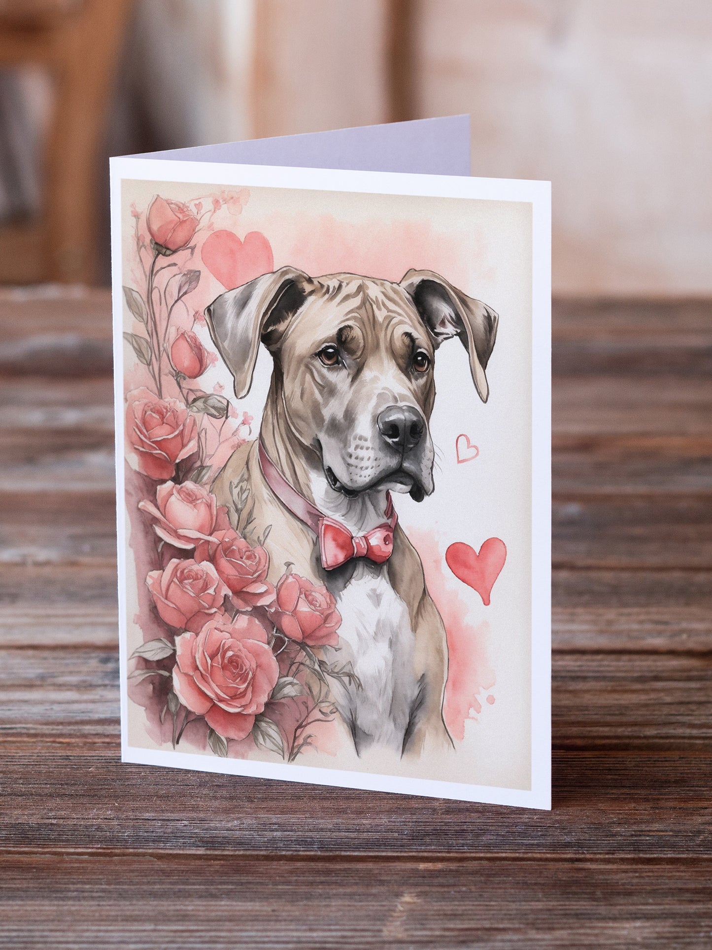 Great Dane Valentine Roses Greeting Cards Pack of 8