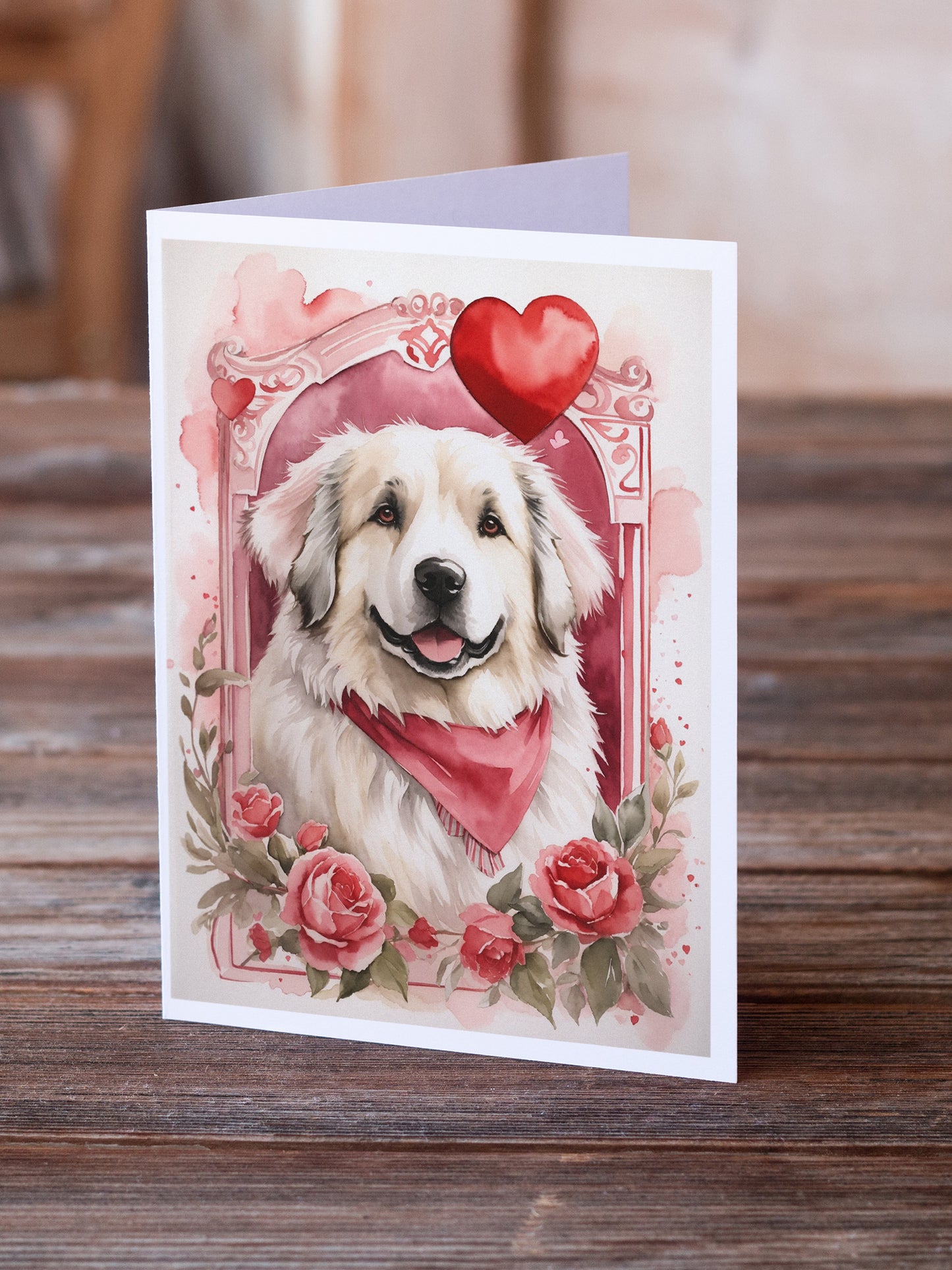 Great Pyrenees Valentine Roses Greeting Cards Pack of 8