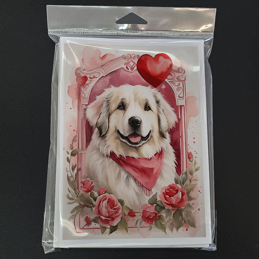 Great Pyrenees Valentine Roses Greeting Cards Pack of 8