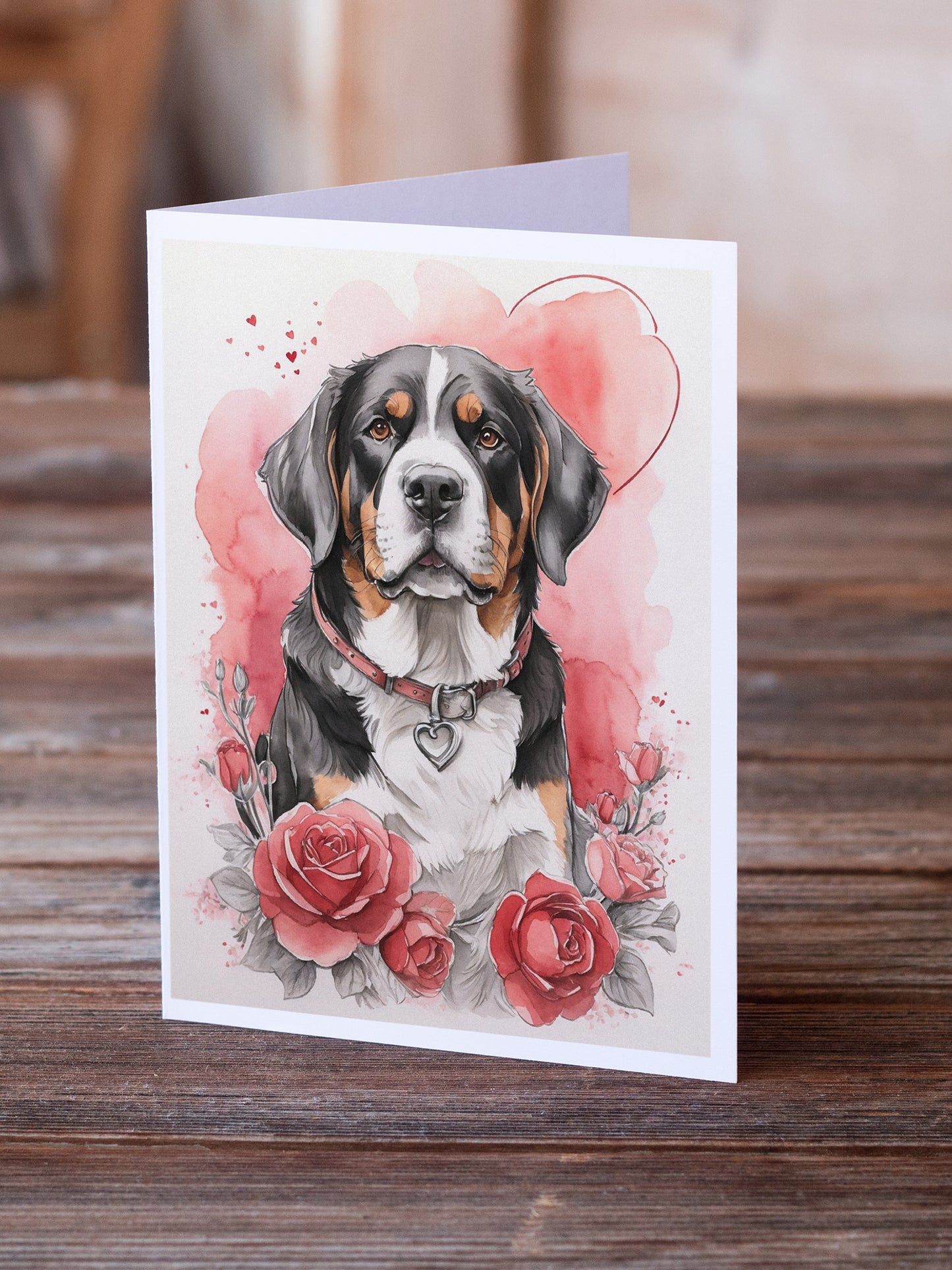 Greater Swiss Mountain Dog Valentine Roses Greeting Cards Pack of 8