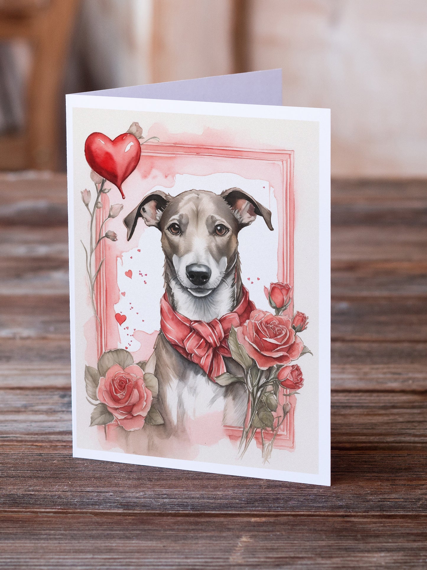 Greyhound Valentine Roses Greeting Cards Pack of 8