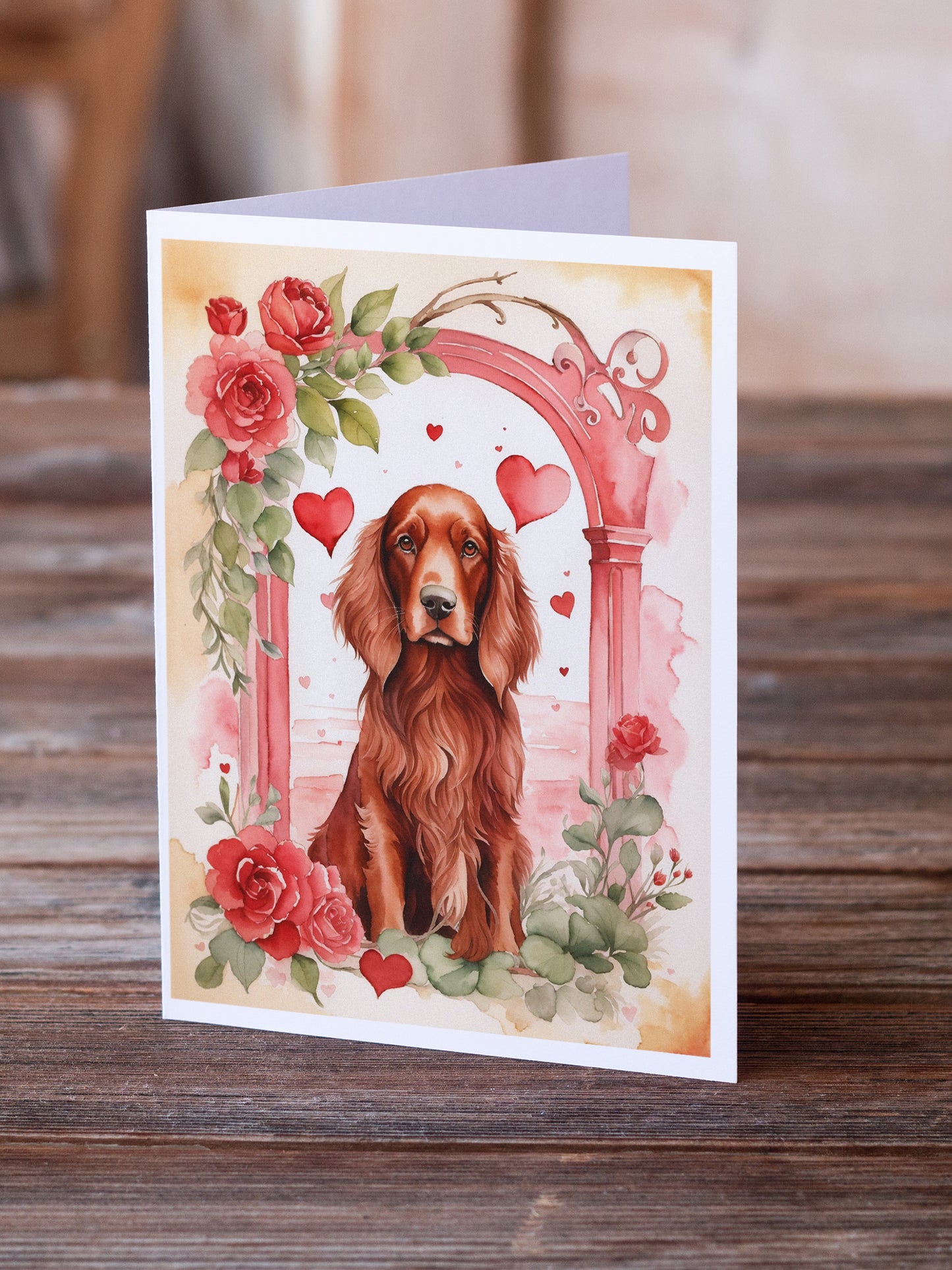 Irish Setter Valentine Roses Greeting Cards Pack of 8