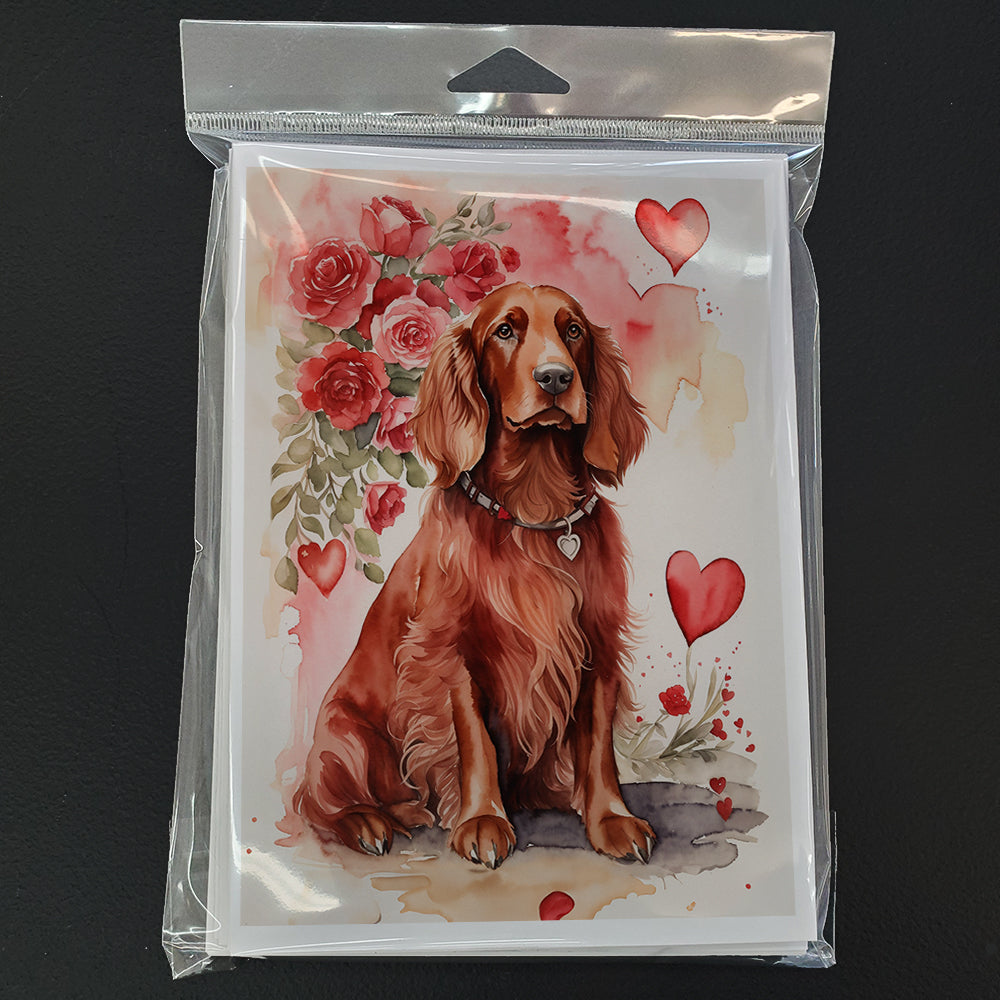 Irish Setter Valentine Roses Greeting Cards Pack of 8