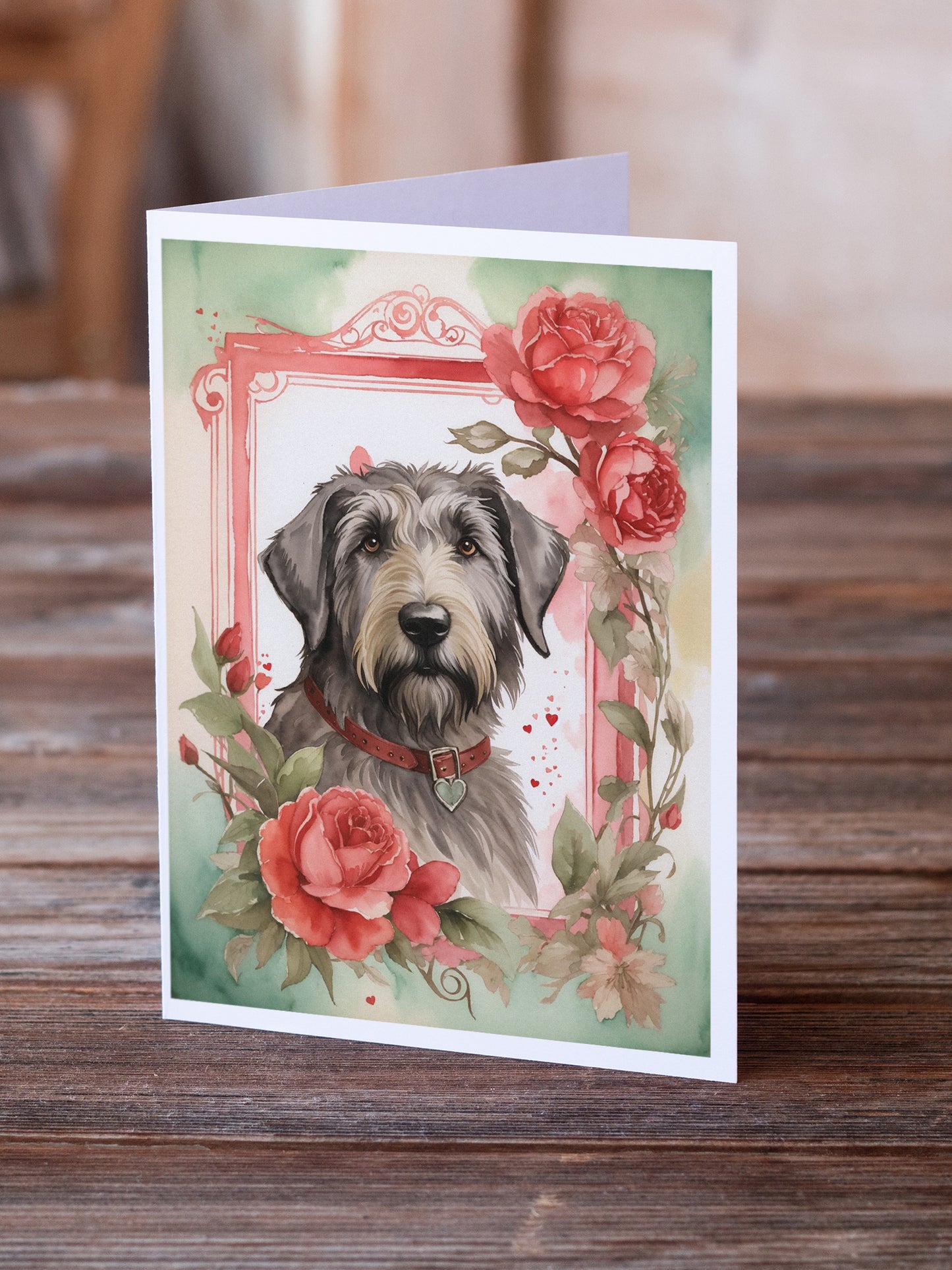 Irish Wolfhound Valentine Roses Greeting Cards Pack of 8