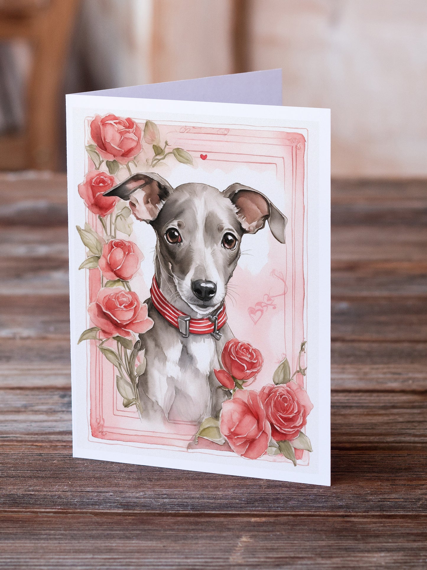 Italian Greyhound Valentine Roses Greeting Cards Pack of 8