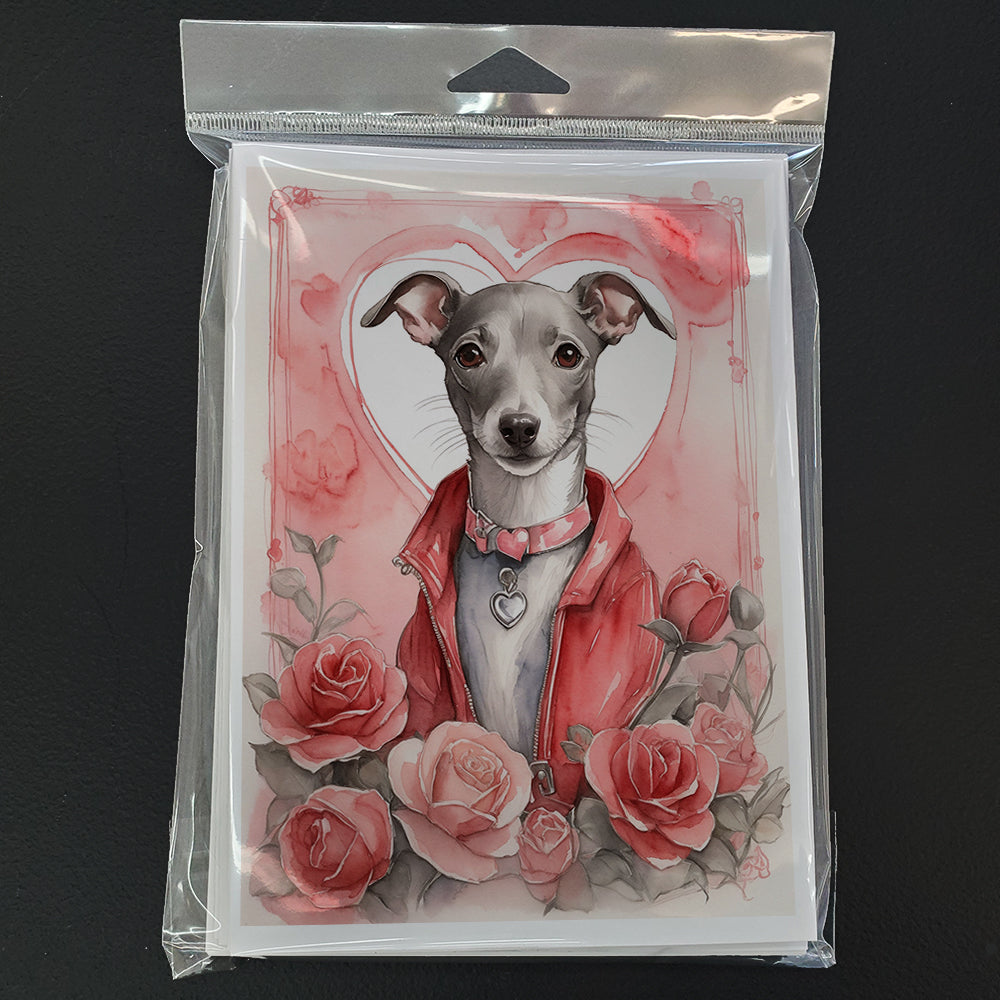 Italian Greyhound Valentine Roses Greeting Cards Pack of 8