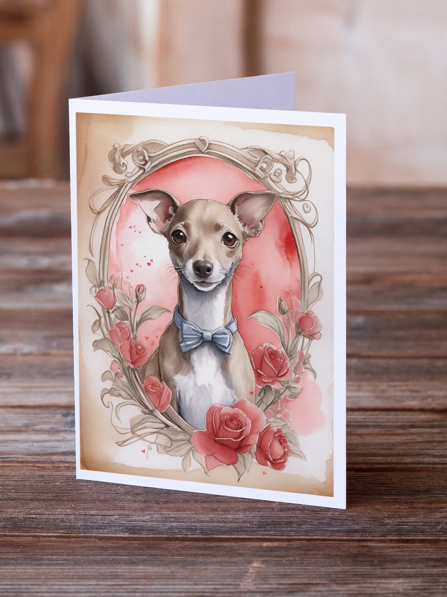 Italian Greyhound Valentine Roses Greeting Cards Pack of 8