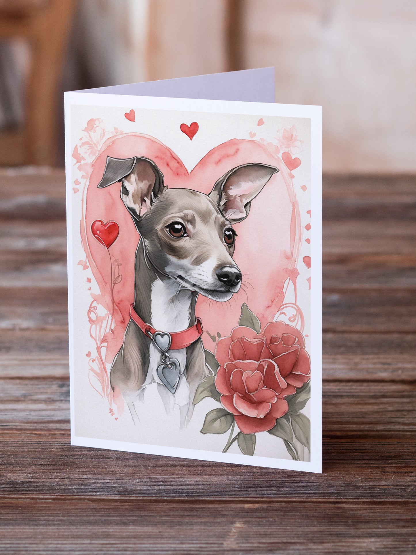 Italian Greyhound Valentine Roses Greeting Cards Pack of 8