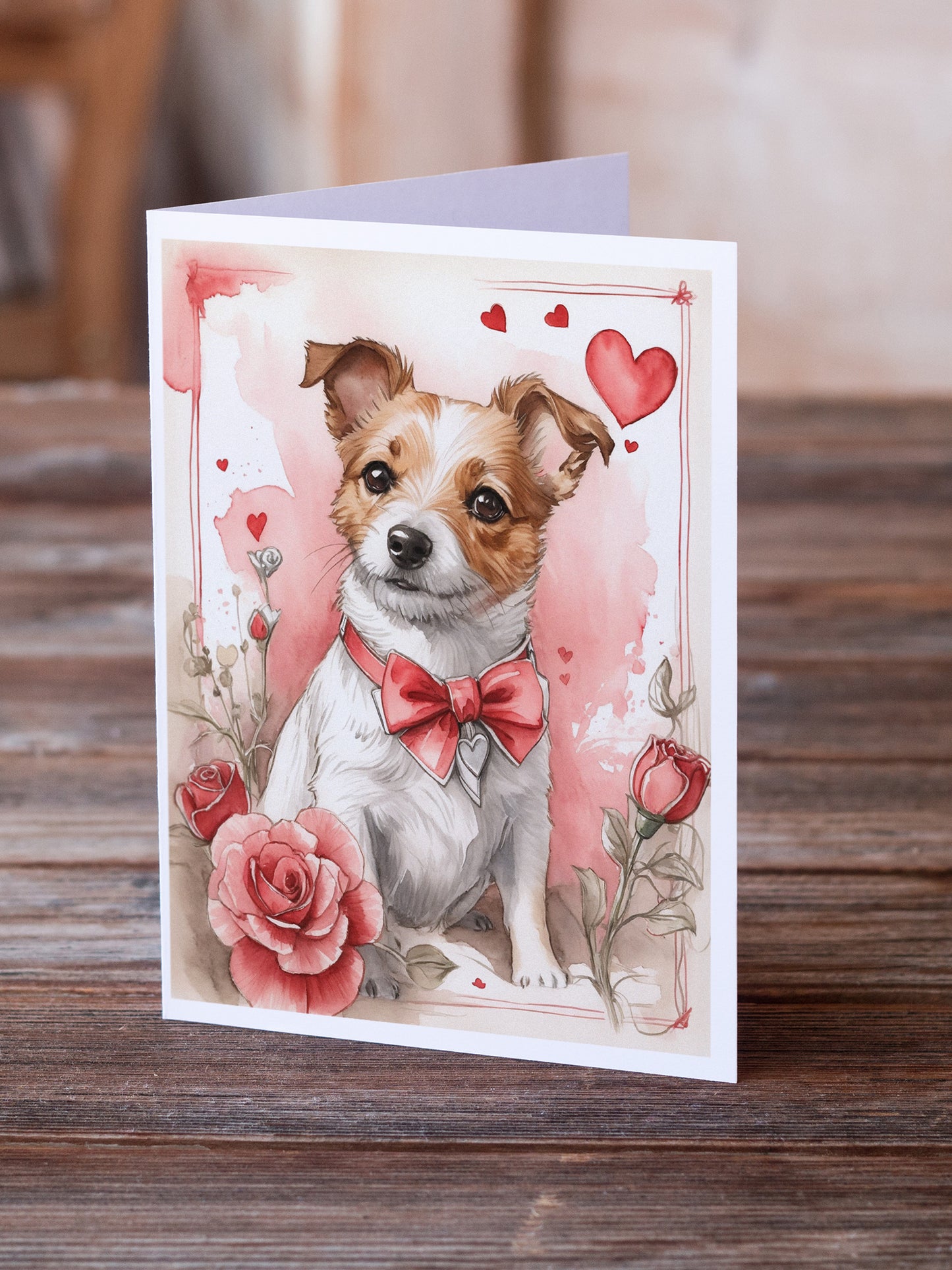 Jack Russell Terrier Valentine Roses Greeting Cards Pack of 8