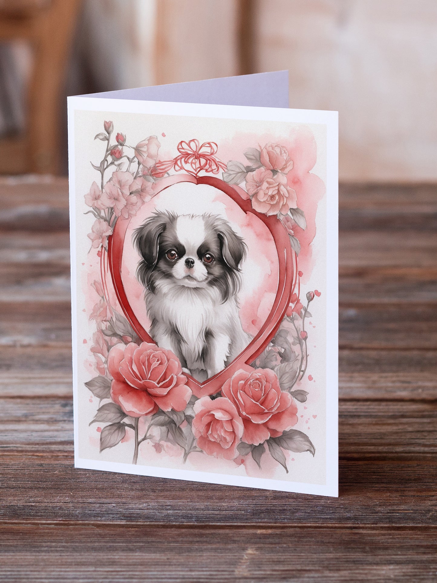 Japanese Chin Valentine Roses Greeting Cards Pack of 8